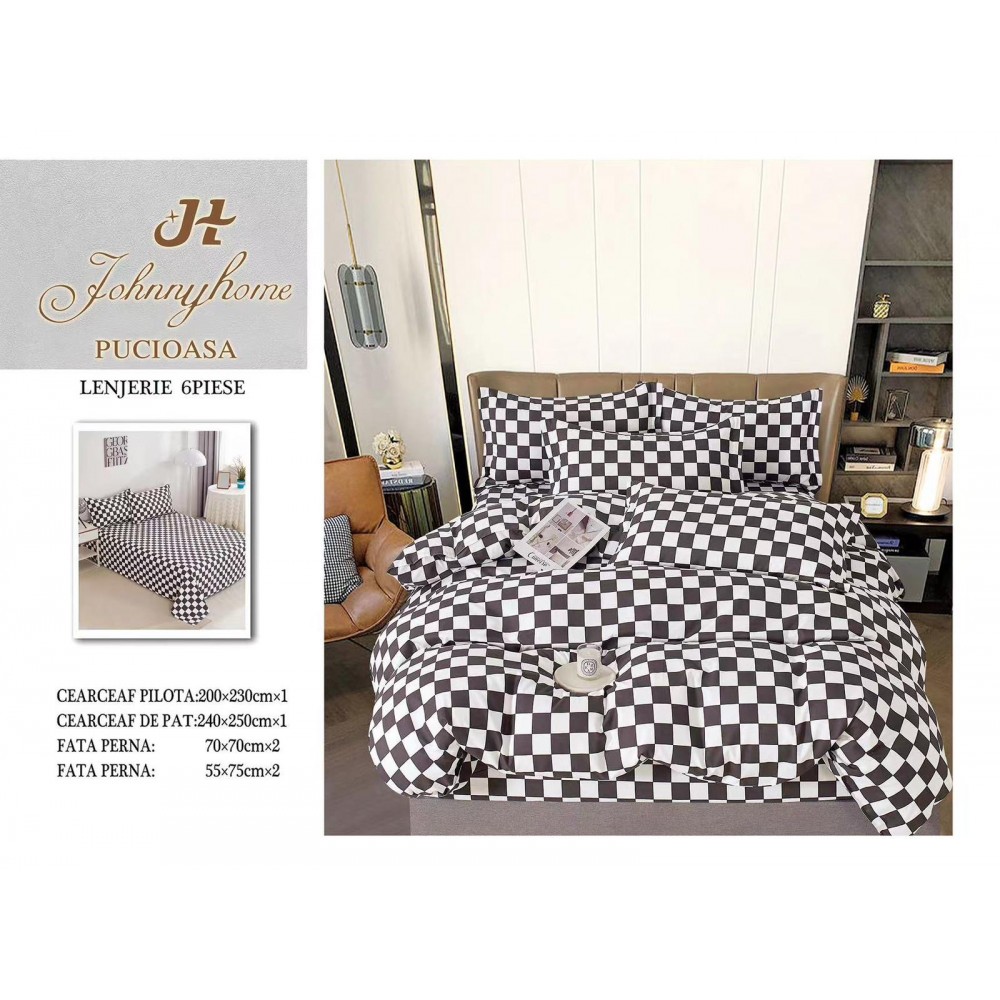 Lenjerie de pat dublu Din Finet, 6 piese, Pentru pat de 2 persoane, 240x250 cm R60-37 Lenjerii din finet 6 piese
