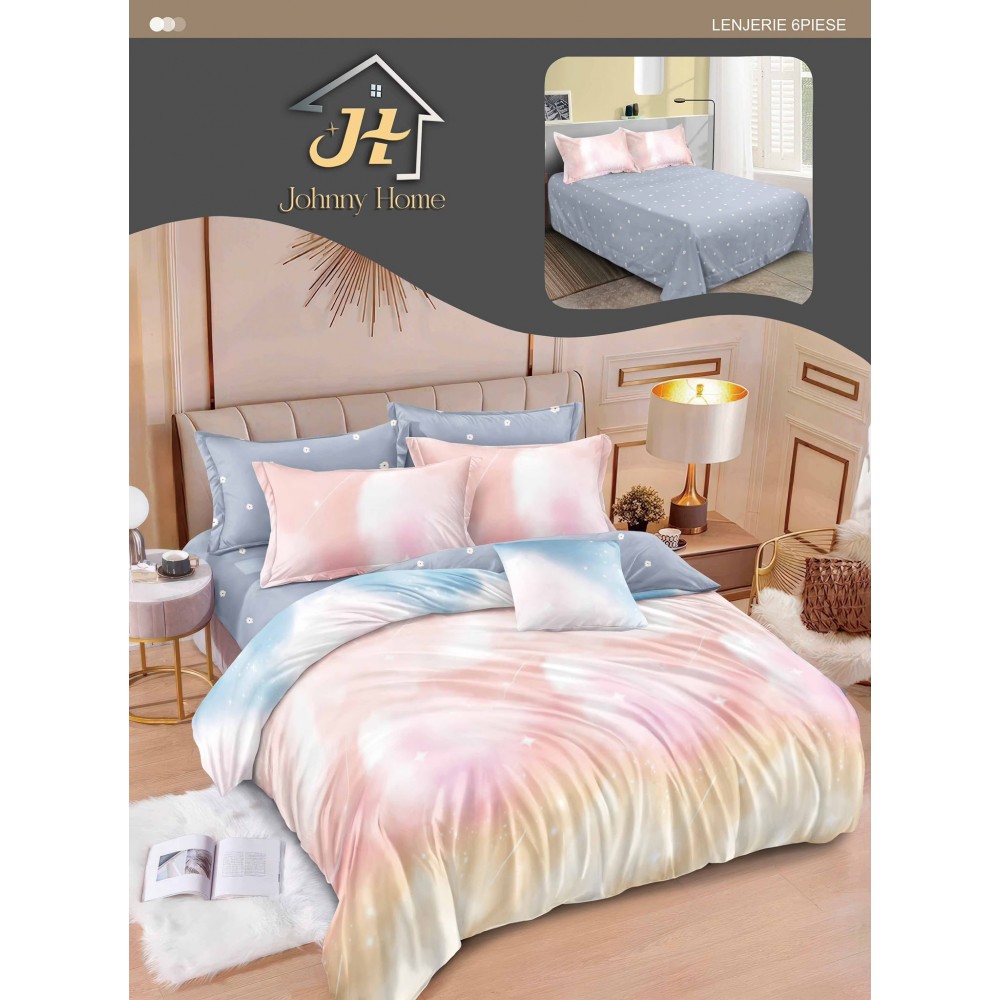 Lenjerie de pat dublu Din Finet, 6 piese, Pentru pat de 2 persoane, 240x250 cm R60-38 Lenjerii din finet 6 piese