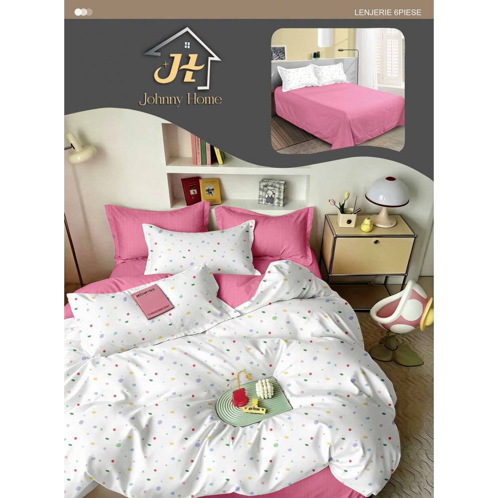 Lenjerie de pat dublu Din Finet, 6 piese, Pentru pat de 2 persoane, 240x250 cm R60-39 Lenjerii din finet 6 piese
