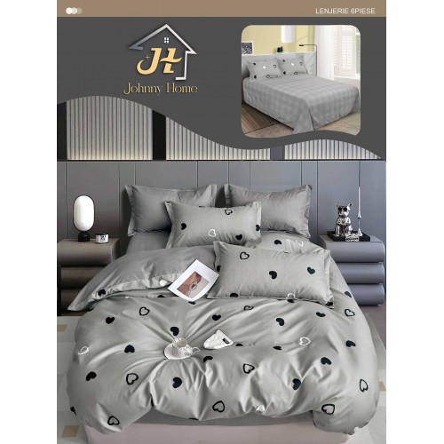 Lenjerie de pat dublu Din Finet, 6 piese, Pentru pat de 2 persoane, 240x250 cm R60-42