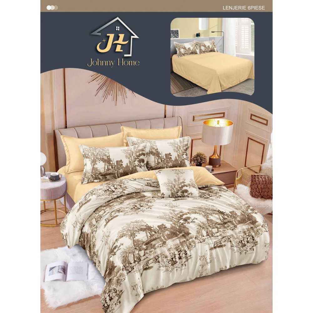 Lenjerie de pat dublu Din Finet, 6 piese, Pentru pat de 2 persoane, 240x250 cm R60-44 Lenjerii din finet 6 piese