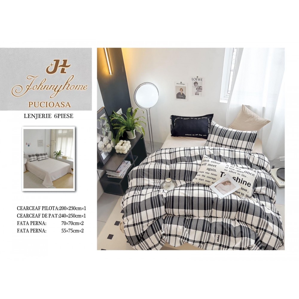 Lenjerie de pat dublu Din Finet, 6 piese, Pentru pat de 2 persoane, 240x250 cm R60-45 Lenjerii din finet 6 piese