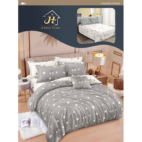 Lenjerie de pat dublu Din Finet, 6 piese, Pentru pat de 2 persoane, 240x250 cm R60-46