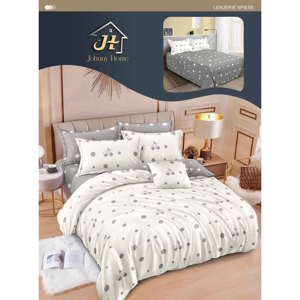 Lenjerie de pat dublu Din Finet, 6 piese, Pentru pat de 2 persoane, 240x250 cm R60-47 Lenjerii din finet 6 piese