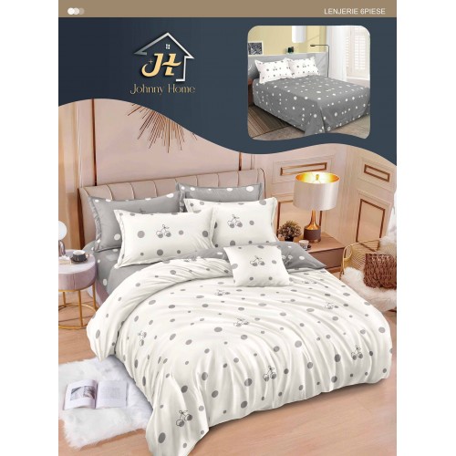 Lenjerie de pat dublu Din Finet, 6 piese, Pentru pat de 2 persoane, 240x250 cm R60-47