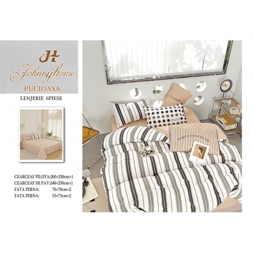 Lenjerie de pat dublu Din Finet, 6 piese, Pentru pat de 2 persoane, 240x250 cm R60-48
