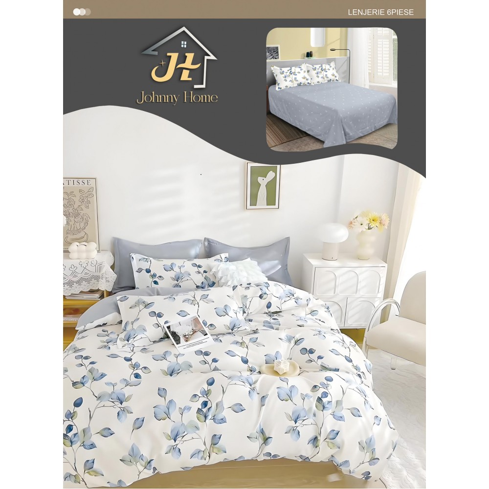 Lenjerie de pat dublu Din Finet, 6 piese, Pentru pat de 2 persoane, 240x250 cm R60-49 Lenjerii din finet 6 piese