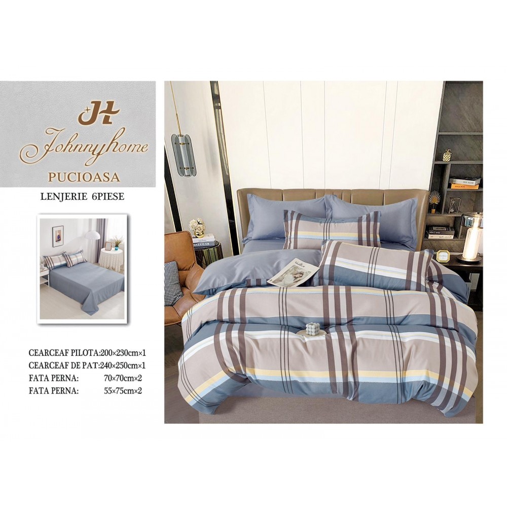 Lenjerie de pat dublu Din Finet, 6 piese, Pentru pat de 2 persoane, 240x250 cm R60-50 Lenjerii din finet 6 piese