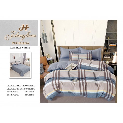 Lenjerie de pat dublu Din Finet, 6 piese, Pentru pat de 2 persoane, 240x250 cm R60-50