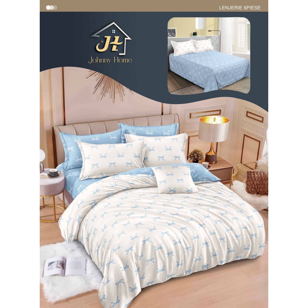 Lenjerie de pat dublu Din Finet, 6 piese, Pentru pat de 2 persoane, 240x250 cm R60-53 Lenjerii din finet 6 piese