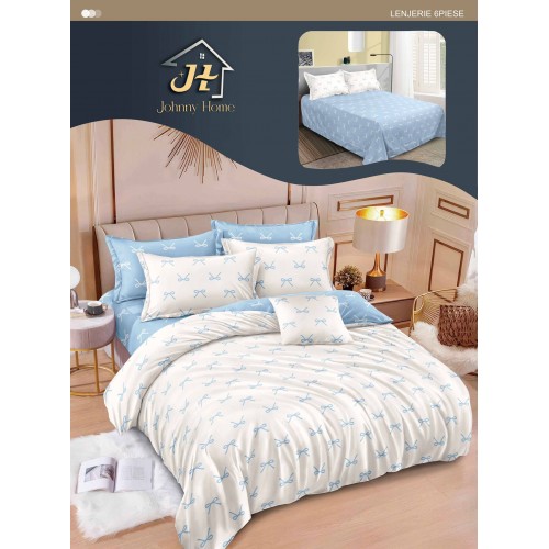 Lenjerie de pat dublu Din Finet, 6 piese, Pentru pat de 2 persoane, 240x250 cm R60-53