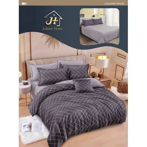 Lenjerie de pat dublu Din Finet, 6 piese, Pentru pat de 2 persoane, 240x250 cm R60-54