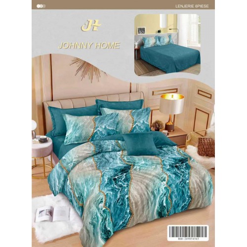 Lenjerie de pat dublu Din Finet, 6 piese, Pentru pat de 2 persoane, 240x250 cm R60-55