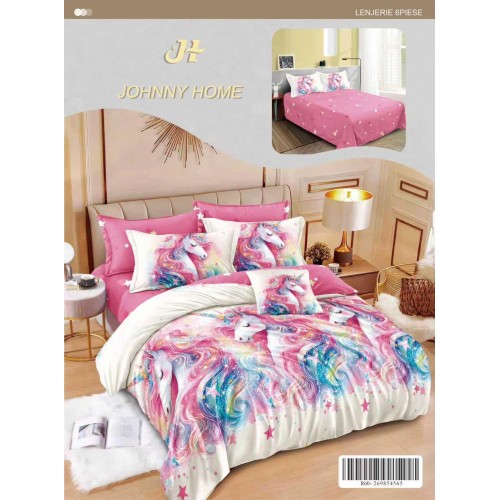 Lenjerie de pat dublu Din Finet, 6 piese, Pentru pat de 2 persoane, 240x250 cm R60-56