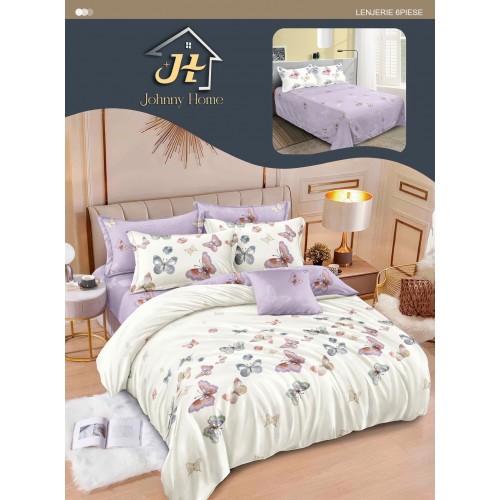 Lenjerie de pat dublu Din Finet, 6 piese, Pentru pat de 2 persoane, 240x250 cm R60-57