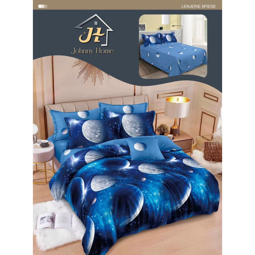 Lenjerie de pat dublu Din Finet, 6 piese, Pentru pat de 2 persoane, 240x250 cm R60-58 Lenjerii din finet 6 piese
