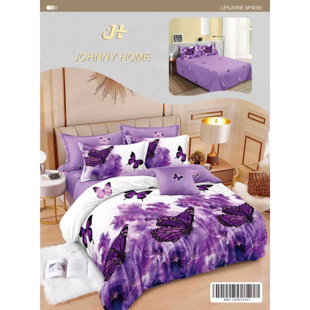 Lenjerie de pat dublu Din Finet, 6 piese, Pentru pat de 2 persoane, 240x250 cm R60-60 Lenjerii din finet 6 piese
