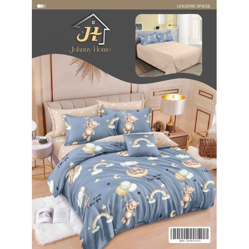 Lenjerie de pat dublu Din Finet, 6 piese, Pentru pat de 2 persoane, 240x250 cm R60-61