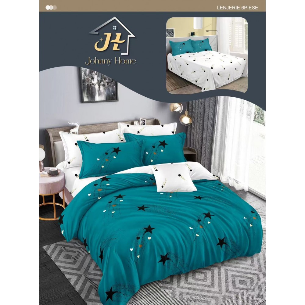 Lenjerie de pat dublu Din Finet, 6 piese, Pentru pat de 2 persoane, 240x250 cm R60-62 Lenjerii din finet 6 piese