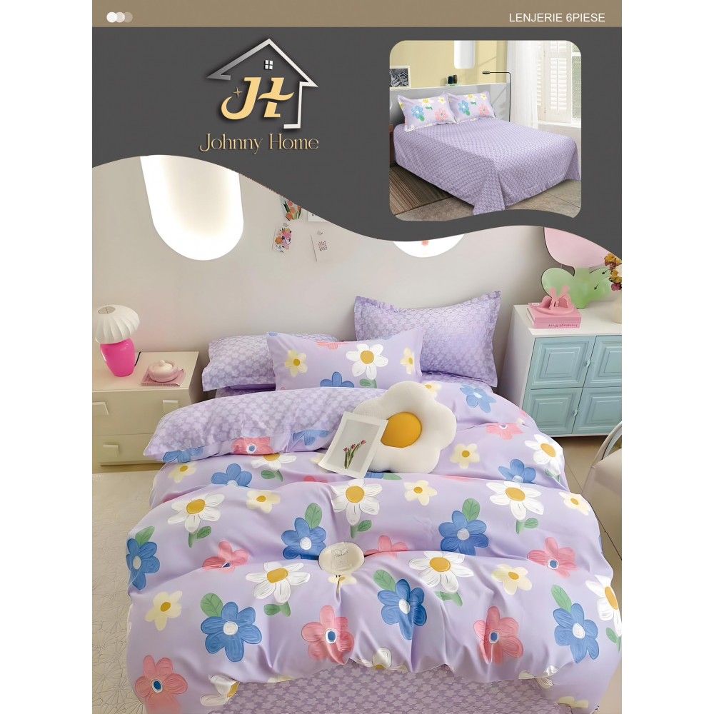 Lenjerie de pat dublu Din Finet, 6 piese, Pentru pat de 2 persoane, 240x250 cm R60-64 Lenjerii din finet 6 piese
