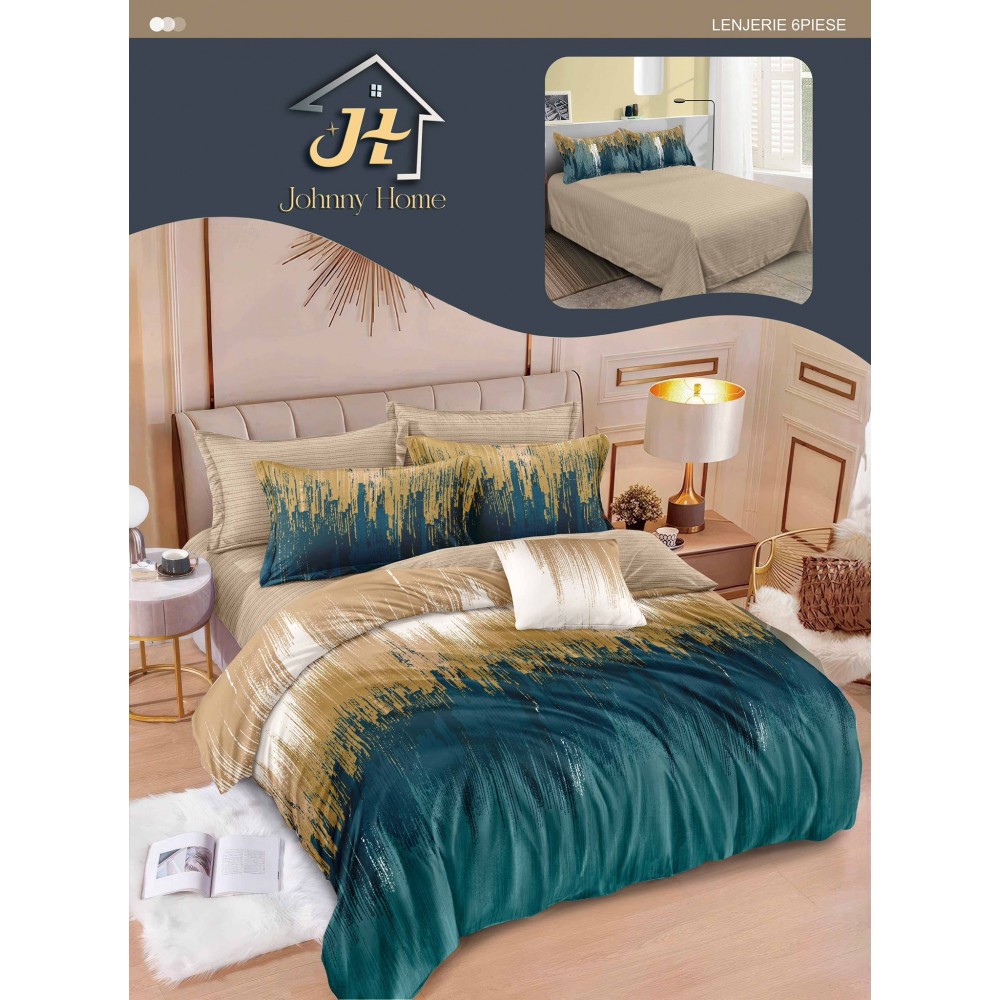 Lenjerie de pat dublu Din Finet, 6 piese, Pentru pat de 2 persoane, 240x250 cm R60-65 Lenjerii din finet 6 piese
