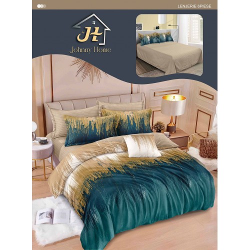 Lenjerie de pat dublu Din Finet, 6 piese, Pentru pat de 2 persoane, 240x250 cm R60-65