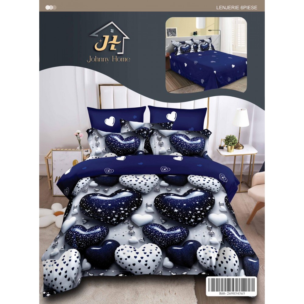 Lenjerie de pat dublu Din Finet, 6 piese, Pentru pat de 2 persoane, 240x250 cm R60-66 Lenjerii din finet 6 piese