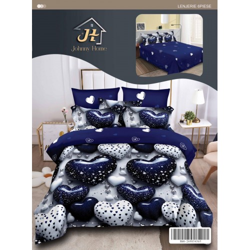 Lenjerie de pat dublu Din Finet, 6 piese, Pentru pat de 2 persoane, 240x250 cm R60-66