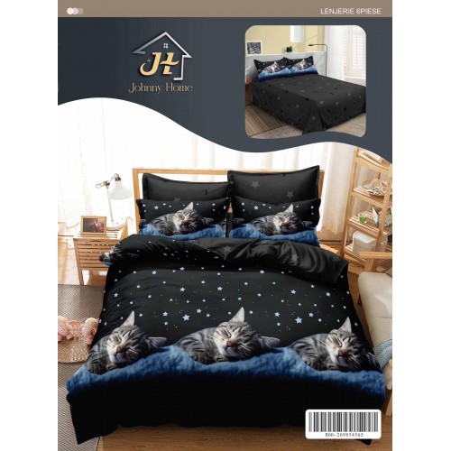 Lenjerie de pat dublu Din Finet, 6 piese, Pentru pat de 2 persoane, 240x250 cm R60-67