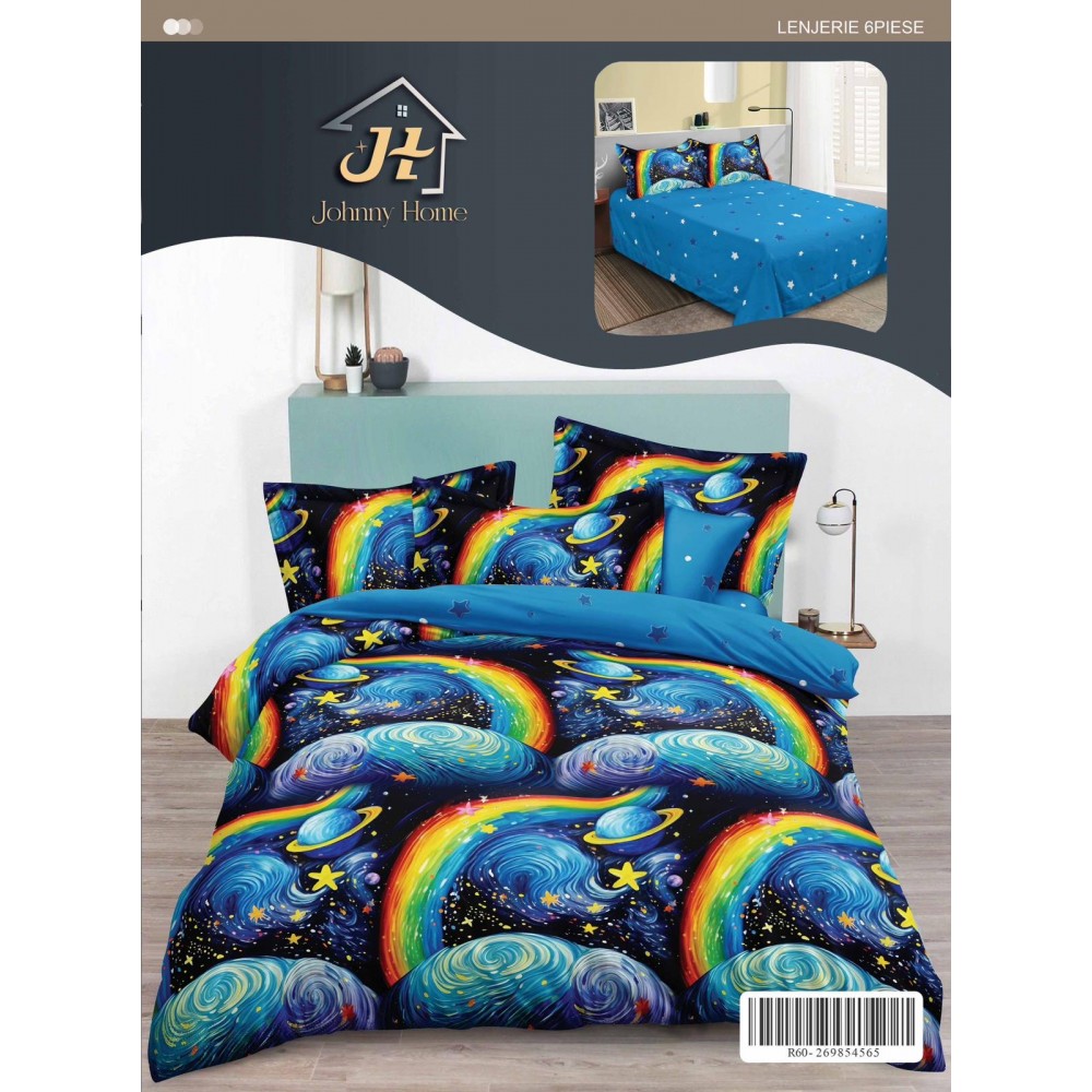 Lenjerie de pat dublu Din Finet, 6 piese, Pentru pat de 2 persoane, 240x250 cm R60-68 Lenjerii din finet 6 piese