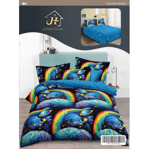 Lenjerie de pat dublu Din Finet, 6 piese, Pentru pat de 2 persoane, 240x250 cm R60-68