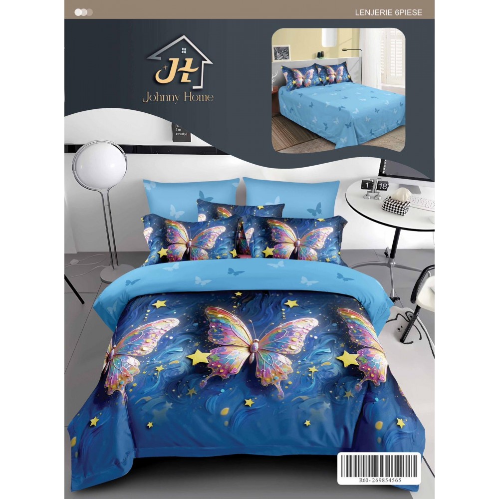 Lenjerie de pat dublu Din Finet, 6 piese, Pentru pat de 2 persoane, 240x250 cm R60-69 Lenjerii din finet 6 piese