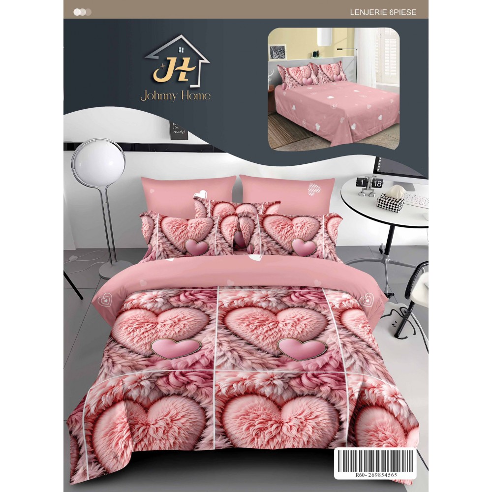 Lenjerie de pat dublu Din Finet, 6 piese, Pentru pat de 2 persoane, 240x250 cm R60-71 Lenjerii din finet 6 piese