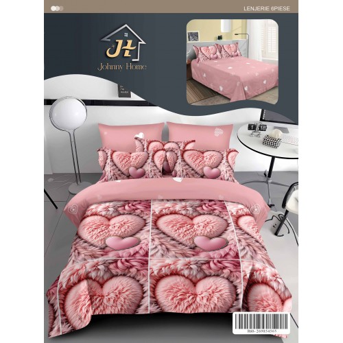 Lenjerie de pat dublu Din Finet, 6 piese, Pentru pat de 2 persoane, 240x250 cm R60-71