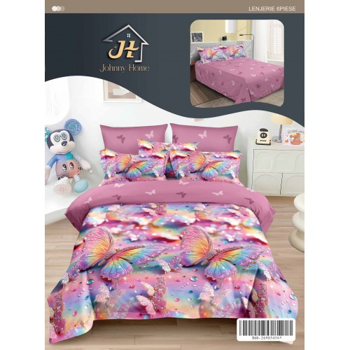 Lenjerie de pat dublu Din Finet, 6 piese, Pentru pat de 2 persoane, 240x250 cm R60-72