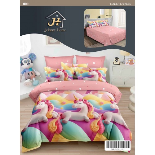 Lenjerie de pat dublu Din Finet, 6 piese, Pentru pat de 2 persoane, 240x250 cm R60-73