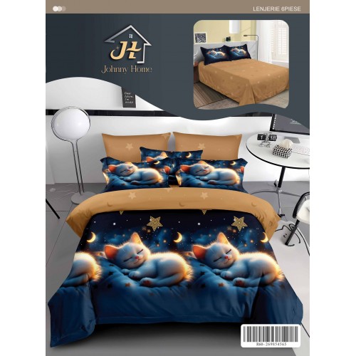 Lenjerie de pat dublu Din Finet, 6 piese, Pentru pat de 2 persoane, 240x250 cm R60-74