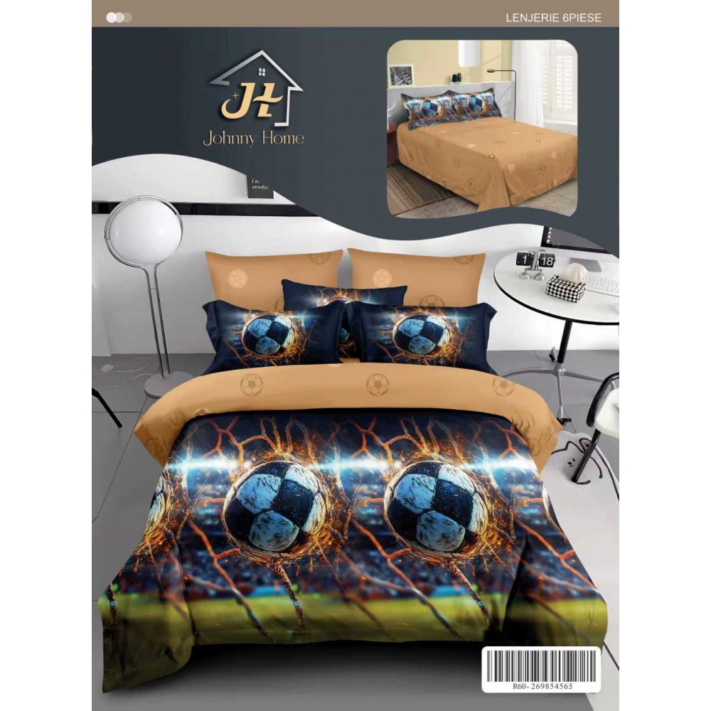 Lenjerie de pat dublu Din Finet, 6 piese, Pentru pat de 2 persoane, 240x250 cm R60-76 Lenjerii din finet 6 piese