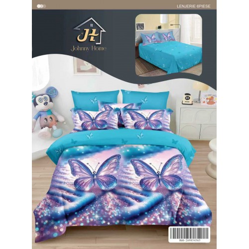 Lenjerie de pat dublu Din Finet, 6 piese, Pentru pat de 2 persoane, 240x250 cm R60-77