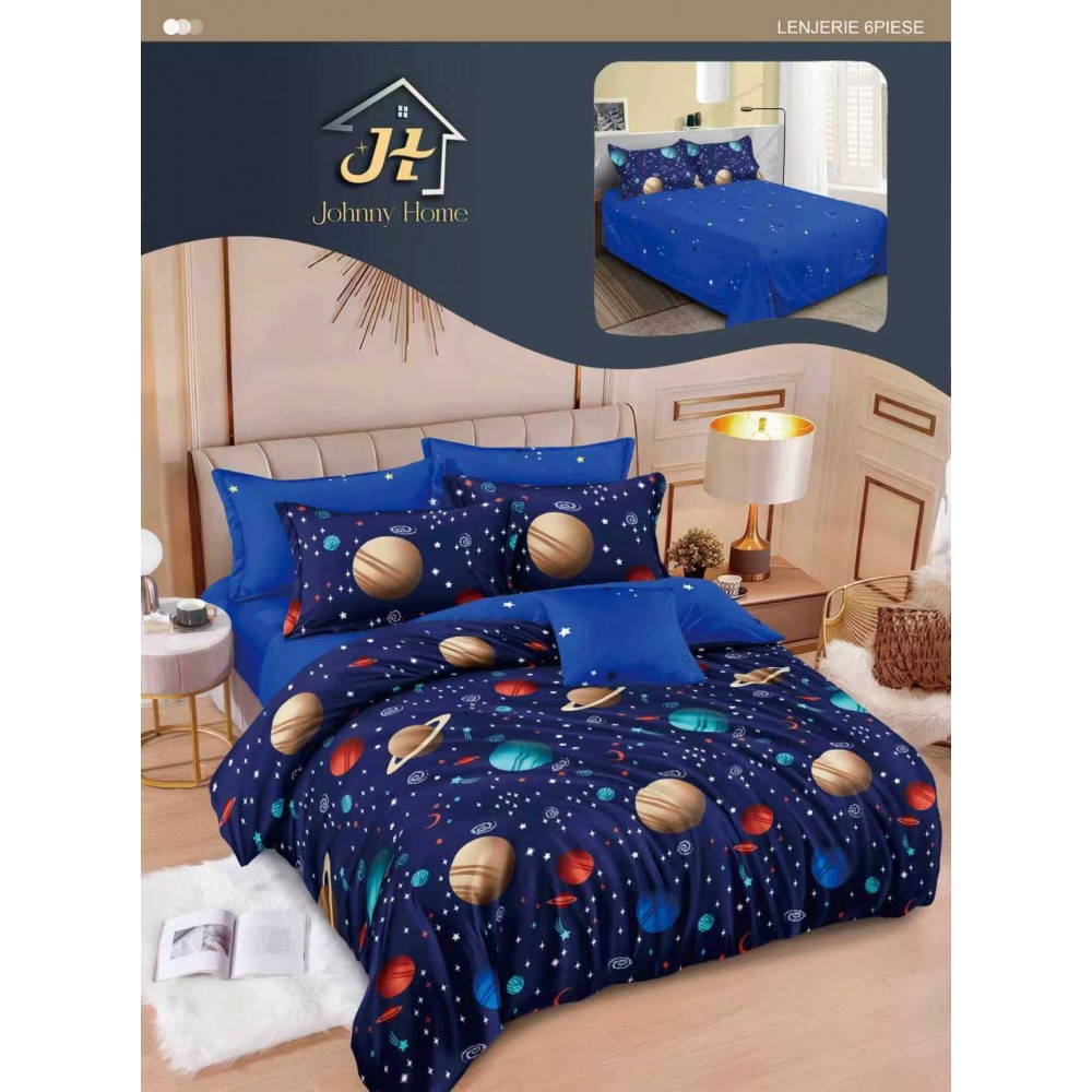 Lenjerie de pat dublu Din Finet, 6 piese, Pentru pat de 2 persoane, 240x250 cm R60-78 Lenjerii din finet 6 piese