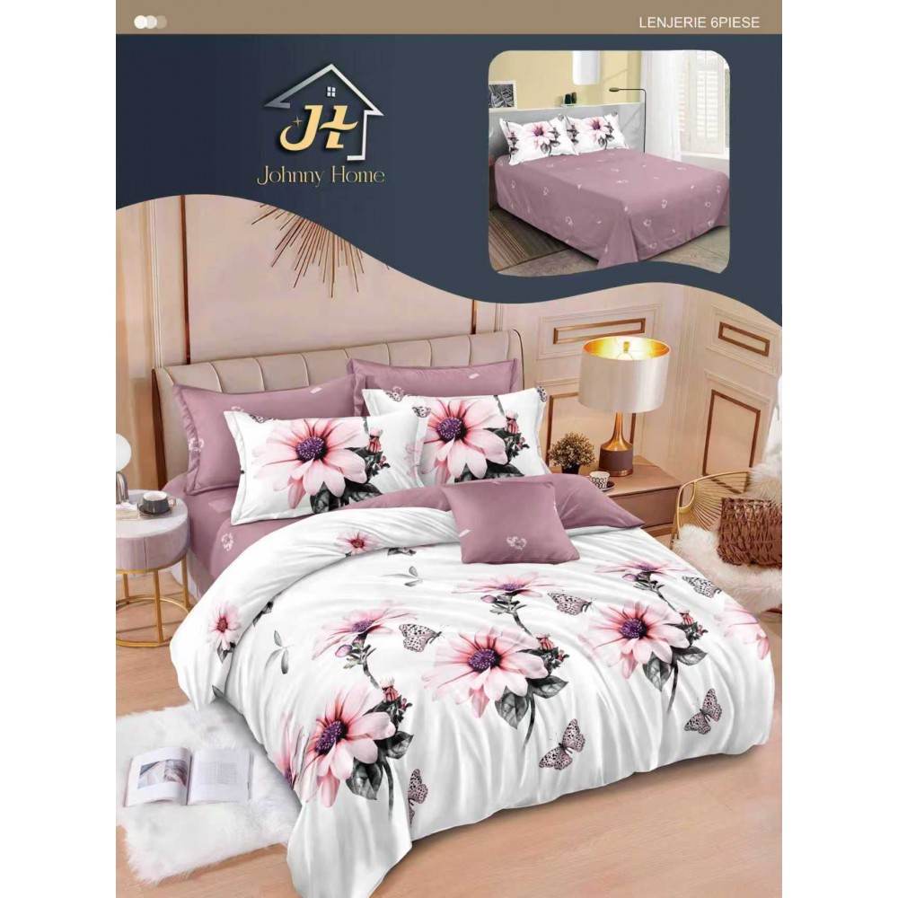 Lenjerie de pat dublu Din Finet, 6 piese, Pentru pat de 2 persoane, 240x250 cm R60-80 Lenjerii din finet 6 piese