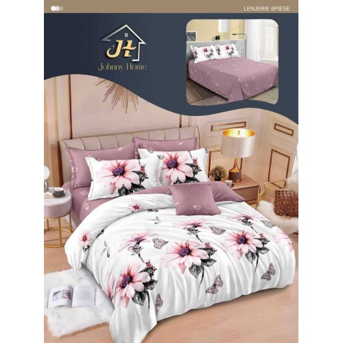 Lenjerie de pat dublu Din Finet, 6 piese, Pentru pat de 2 persoane, 240x250 cm R60-80