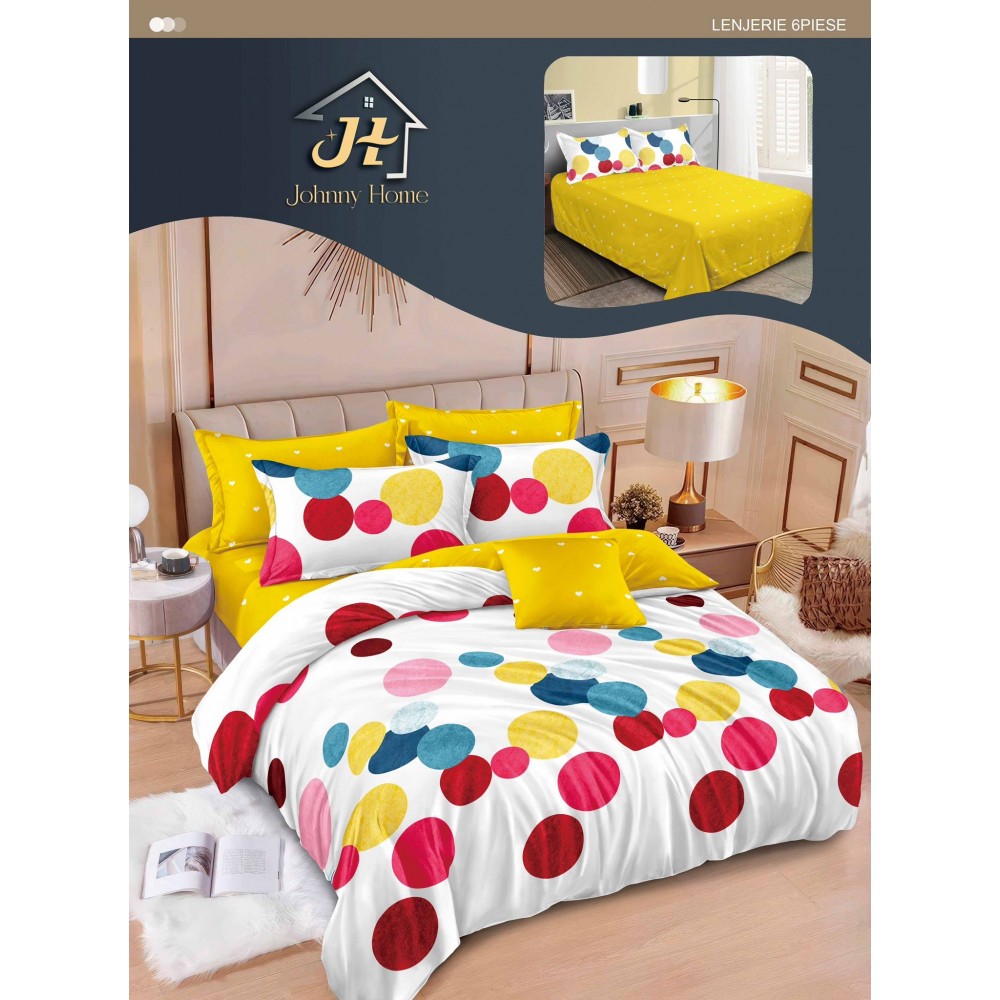 Lenjerie de pat dublu Din Finet, 6 piese, Pentru pat de 2 persoane, 240x250 cm R60-81 Lenjerii din finet 6 piese