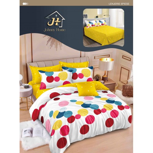 Lenjerie de pat dublu Din Finet, 6 piese, Pentru pat de 2 persoane, 240x250 cm R60-81