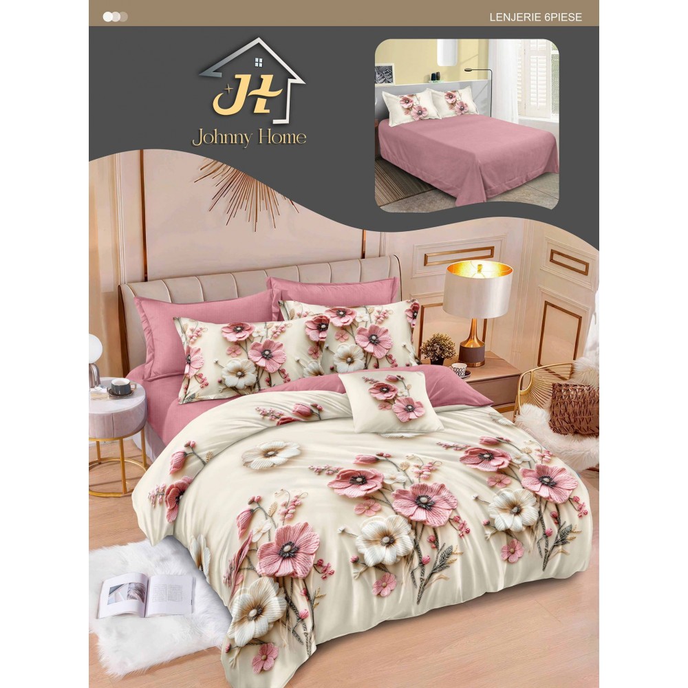 Lenjerie de pat dublu Din Finet, 6 piese, Pentru pat de 2 persoane, 240x250 cm R60-83 Lenjerii din finet 6 piese