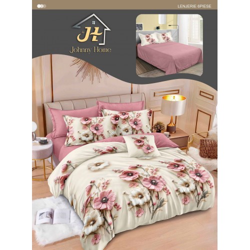 Lenjerie de pat dublu Din Finet, 6 piese, Pentru pat de 2 persoane, 240x250 cm R60-83