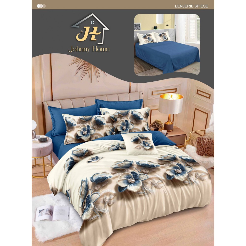 Lenjerie de pat dublu Din Finet, 6 piese, Pentru pat de 2 persoane, 240x250 cm R60-84 Lenjerii din finet 6 piese