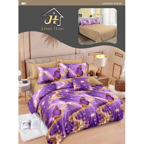 Lenjerie de pat dublu Din Finet, 6 piese, Pentru pat de 2 persoane, 240x250 cm R60-85