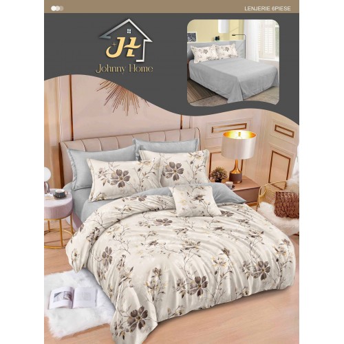 Lenjerie de pat dublu Din Finet, 6 piese, Pentru pat de 2 persoane, 240x250 cm R60-87