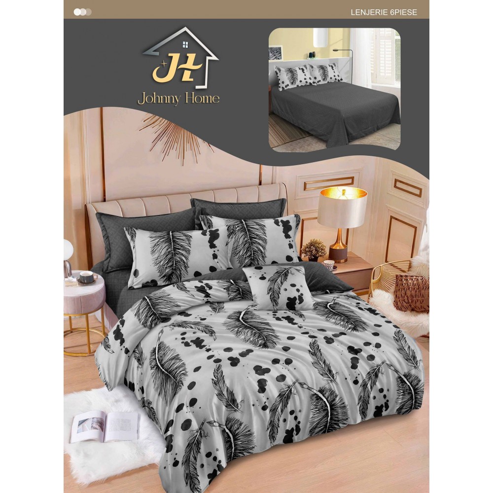 Lenjerie de pat dublu Din Finet, 6 piese, Pentru pat de 2 persoane, 240x250 cm R60-89 Lenjerii din finet 6 piese